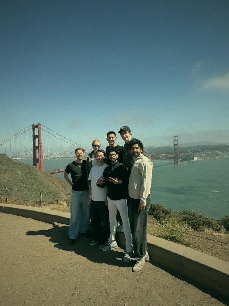 The team on a headland above the Golden Gate Bridge